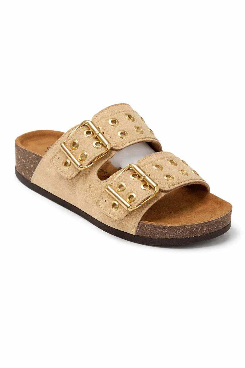 nude beige two-strap buckle sandal
