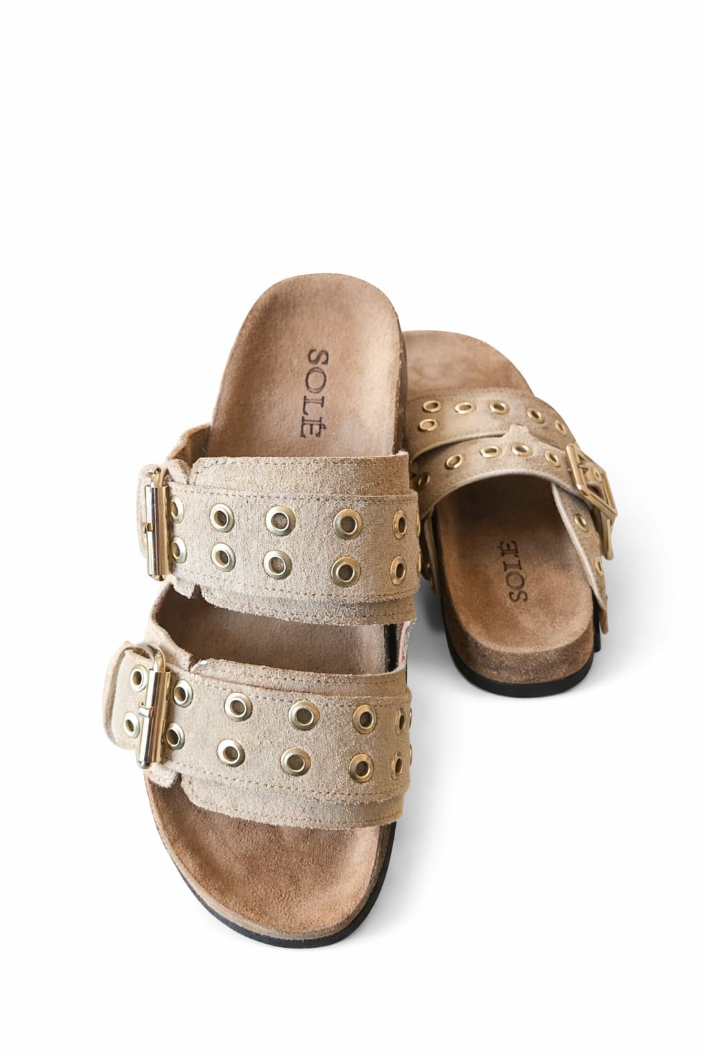 nude beige two-strap buckle sandal